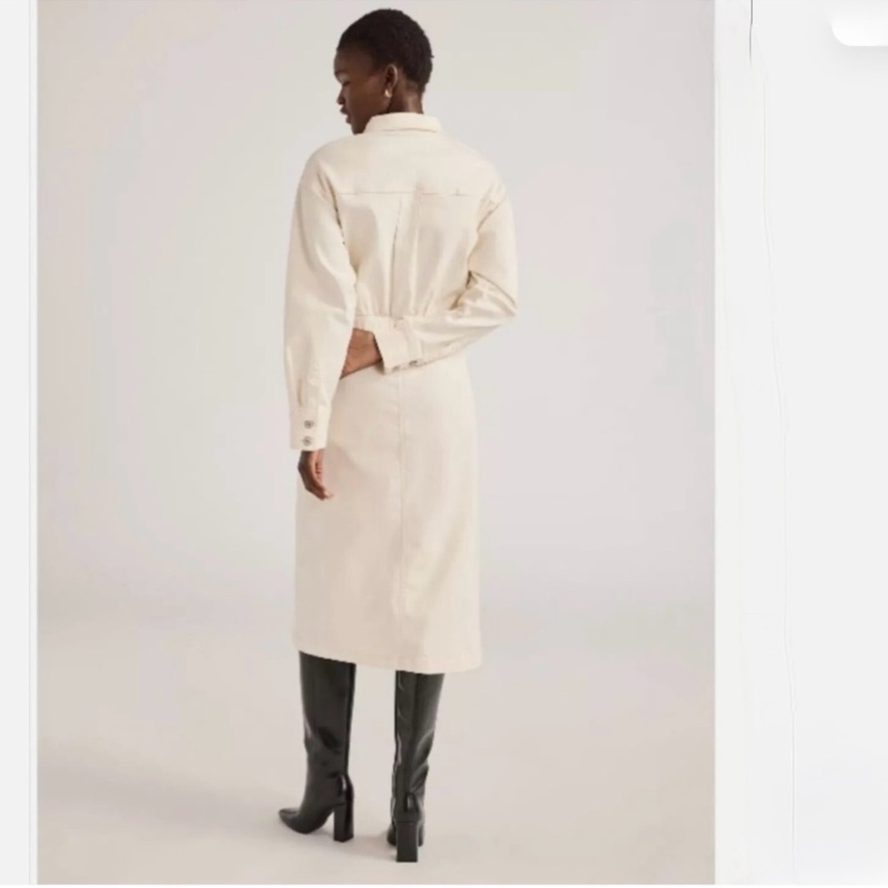 Elegant Cream Women's Denim Midi Dress - Picture 2 of 5